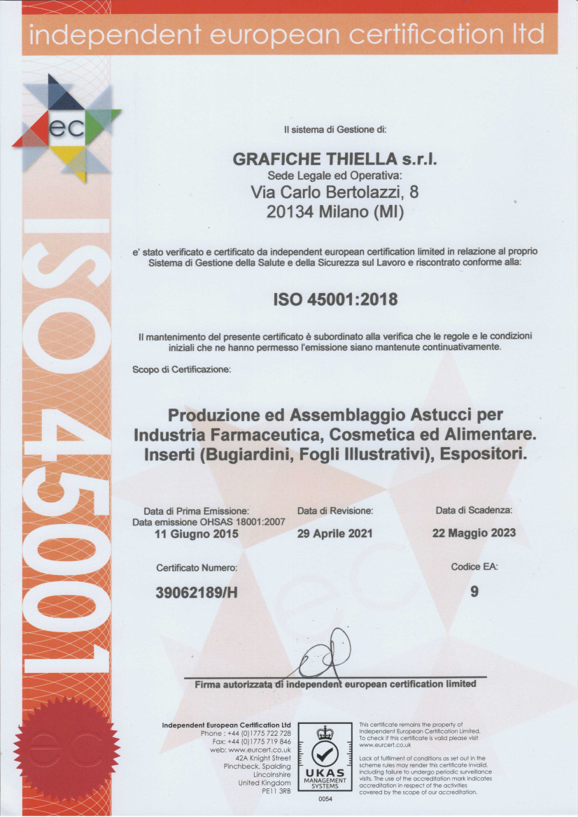 Certificazione ISO 45001 Grafiche Thiella