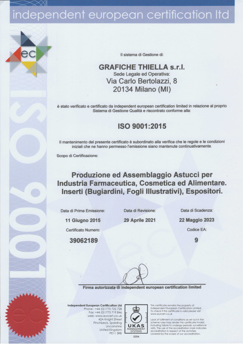 Certificazione ISO 9001 Grafiche Thiella