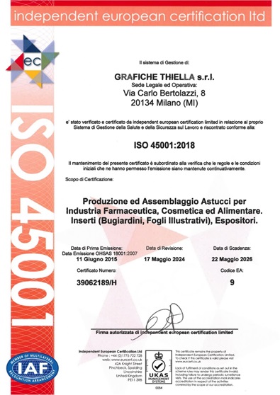 Certificazione ISO 45001 Grafiche Thiella